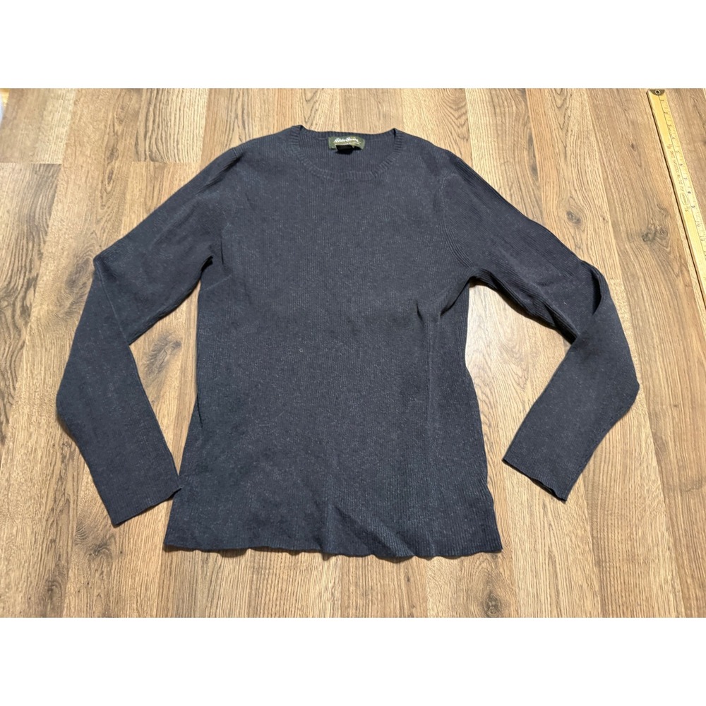 Eddie Bauer Sweater Mens Size L Charcoal Grey Pullover Pima Cotton Ribbed Knit